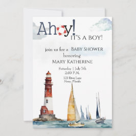Ahoy It's A boy 航海の baby shower 招待状