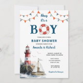 Ahoy It's a Boy 航海の Baby Shower 招待状 (正面)