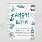 AHOY Its a Boy, 航海の Baby Shower 招待状 (正面/裏面)
