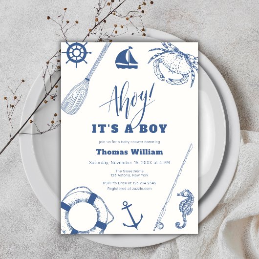 Ahoy It's A Boy 航海の Baby Shower 招待状