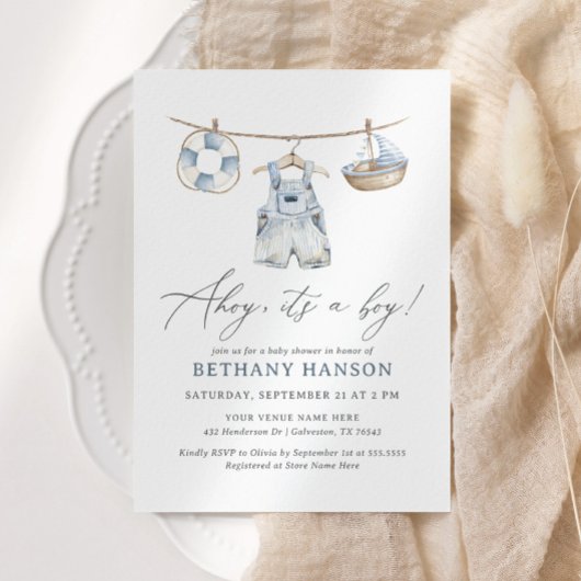 Ahoy It's a Boy 航海の Baby Shower 招待状