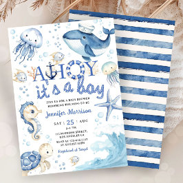 Ahoy It's a Boy 航海の Baby Shower 招待状