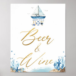 Ahoy It's a Boy 航海の Baby Shower Beer Wine ポスター