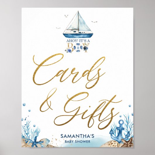 Ahoy It's a Boy 航海の Baby Shower Cards Gives ポスター (正面)