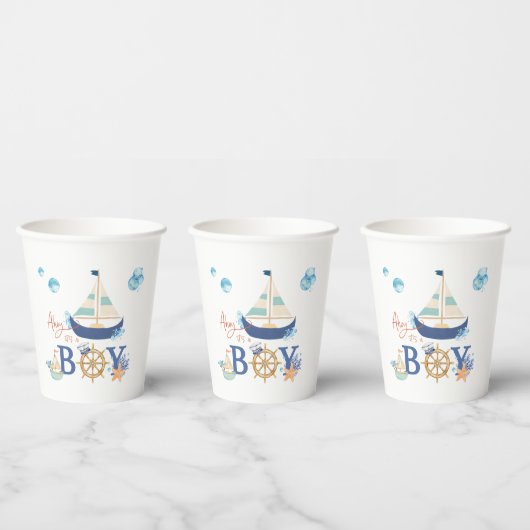 Ahoy It's a Boy 航海の Baby Shower Cups 紙コップ (複数)