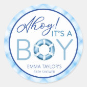 Ahoy It's a Boy 航海の Baby Shower Favoritesステッカー ラウンドシール (正面)