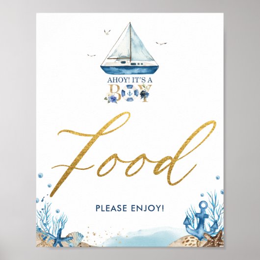 Ahoy It's a Boy 航海の Baby Shower Food Sign ポスター (正面)
