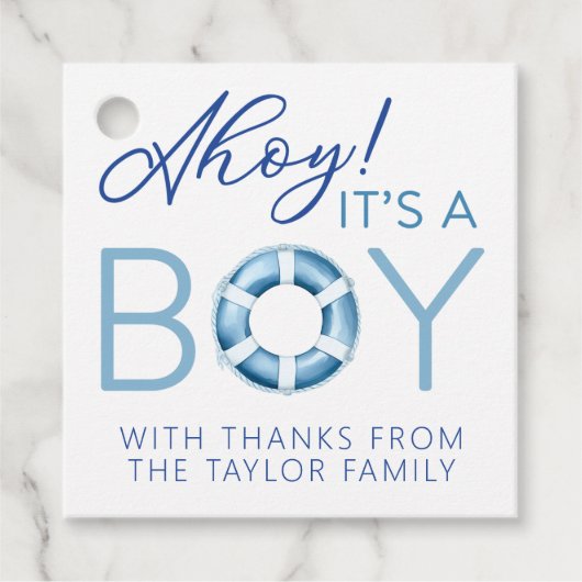 Ahoy It's a Boy 航海の Baby Shower Giftラベル フェイバータグ (正面)