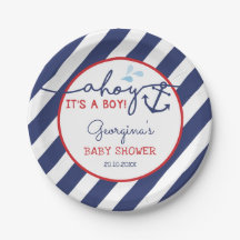 Ahoy It's a Boy 航海の Baby Shower Navy Red