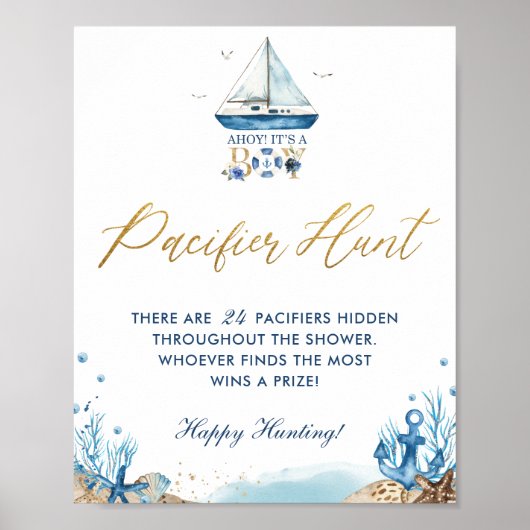 Ahoy It's a Boy 航海の Baby Shower Pacifier狩り ポスター (正面)