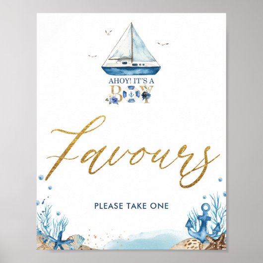 Ahoy It's a Boy 航海の Baby Shower Pavies Sign ポスター (正面)