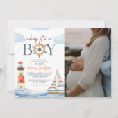Ahoy It's a Boy 航海の Baby Shower Photo 招待状 (正面)