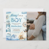 Ahoy It's a Boy 航海の Baby Shower Photo 招待状 (正面)