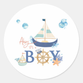 Ahoy It's a Boy 航海の Baby Shower Stickers ラウンドシール