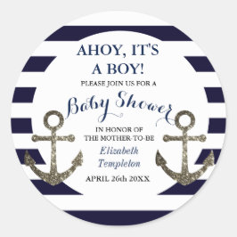 Ahoy It's a Boy 航海の Baby Shower Stickers ラウンドシール