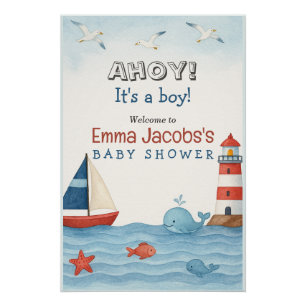 Ahoy It's a Boy 航海の Baby Shower Welcome ポスター