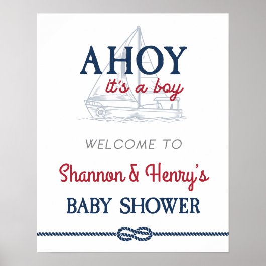 Ahoy It's a Boy 航海の Baby Shower Welcome Sign ポスター (正面)