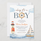 Ahoy It's a Boy 航海の Blue Boy Baby Shower 招待状 (正面)