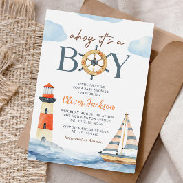 Ahoy It's a Boy 航海の Blue Boy Baby Shower 招待状