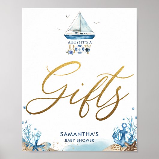 Ahoy It's a Boy 航海の Boat Baby Shower Gift ポスター (正面)