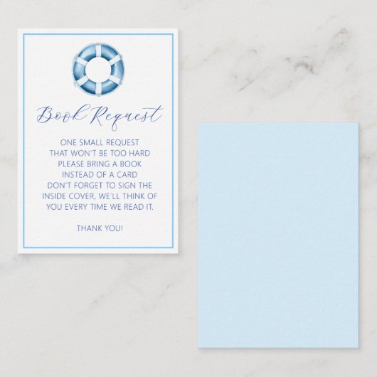 Ahoy It's a Boy 航海の Book Request Card - Blue エンクロージャーカード (正面/裏面)