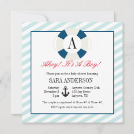 Ahoy It's A Boy 航海の Monogram Baby Shower 招待状