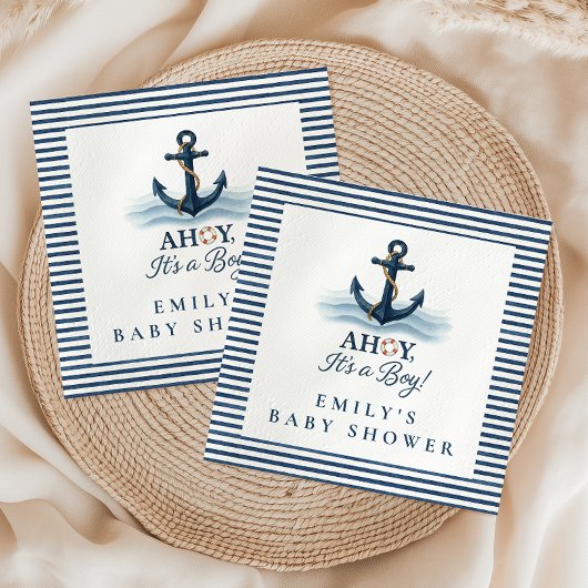 Ahoy It's A Boy 航海の Navy Blue Baby Shower スタンダードカクテルナプキン