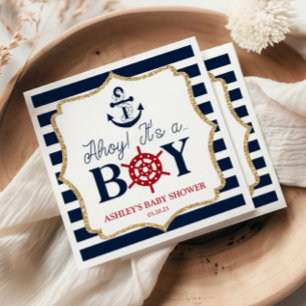 Ahoy It's A Boy 航海の Navy Blue Baby Shower スタンダードランチョンナプキン