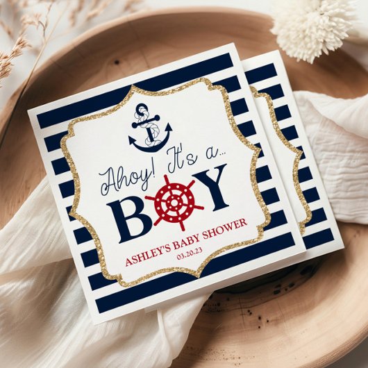 Ahoy It's A Boy 航海の Navy Blue Baby Shower スタンダードランチョンナプキン
