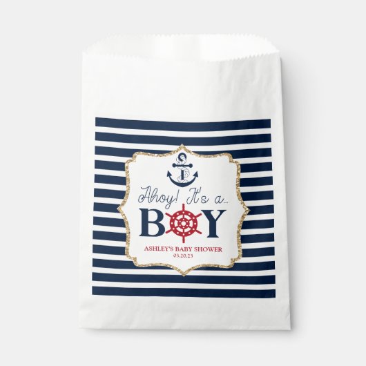 Ahoy It's A Boy 航海の Navy Blue Baby Shower フェイバーバッグ (正面)