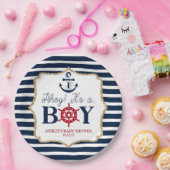 Ahoy It's A Boy 航海の Navy Blue Baby Shower ペーパープレート (パーティー)