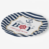 Ahoy It's A Boy 航海の Navy Blue Baby Shower ペーパープレート (アングル)