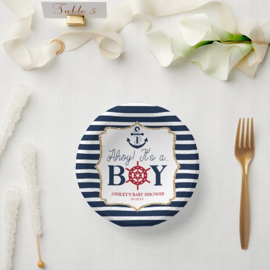 Ahoy It's A Boy 航海の Navy Blue Baby Shower ペーパーボウル (ウェディング)
