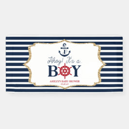 Ahoy It's A Boy 航海の Navy Blue Baby Shower 横断幕