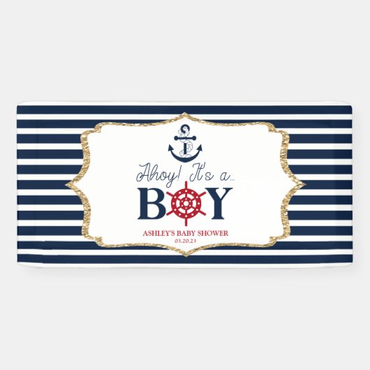 Ahoy It's A Boy 航海の Navy Blue Baby Shower 横断幕 (横)