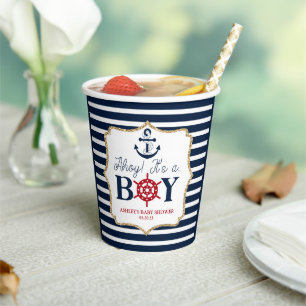 Ahoy It's A Boy 航海の Navy Blue Baby Shower 紙コップ