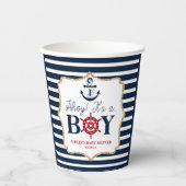 Ahoy It's A Boy 航海の Navy Blue Baby Shower 紙コップ (正面)