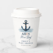 Ahoy It's A Boy 航海の Navy Blue Baby Shower 紙コップ (正面)