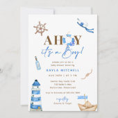 Ahoy It's A Boy 航海の On Board Baby Shower 招待状 (正面)