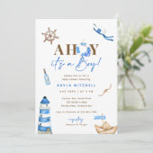 Ahoy It's A Boy 航海の On Board Baby Shower 招待状 (スタンド正面)