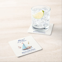 Ahoy It's A Boy 航海の Sailboat Baby Shower スクエアペーパーコースター