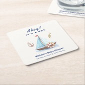 Ahoy It's A Boy 航海の Sailboat Baby Shower スクエアペーパーコースター (アングル)