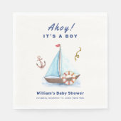 Ahoy It's A Boy 航海の Sailboat Baby Shower スタンダードランチョンナプキン (正面)