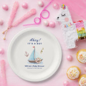 Ahoy It's A Boy 航海の Sailboat Baby Shower ペーパープレート (パーティー)