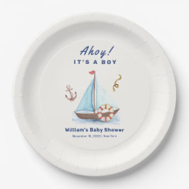 Ahoy It's A Boy 航海の Sailboat Baby Shower ペーパープレート