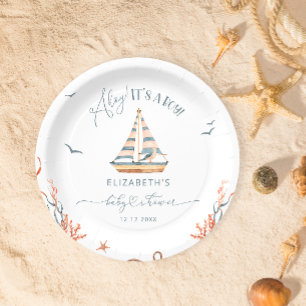 Ahoy It's a Boy 航海の Sailboat Baby Shower ペーパープレート