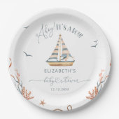 Ahoy It's a Boy 航海の Sailboat Baby Shower ペーパープレート (正面)