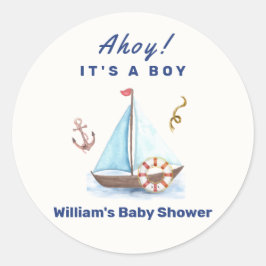Ahoy It's A Boy 航海の Sailboat Baby Shower ラウンドシール