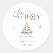 Ahoy It's a Boy 航海の Sailboat Baby Shower ラウンドシール (正面)