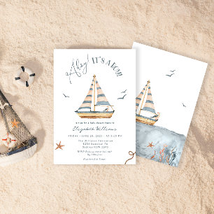 Ahoy It's A Boy 航海の Sailboat Baby Shower 招待状